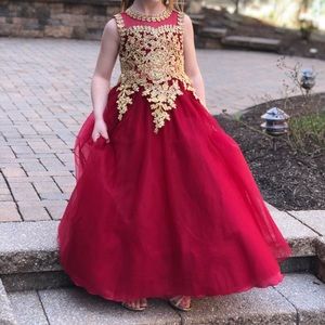Burgundy Tulle Pageant Gown